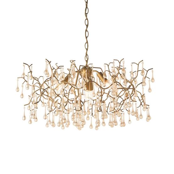 Hamilton 4 Light Pendant Aged gold paint &amp; champagne lustre glass