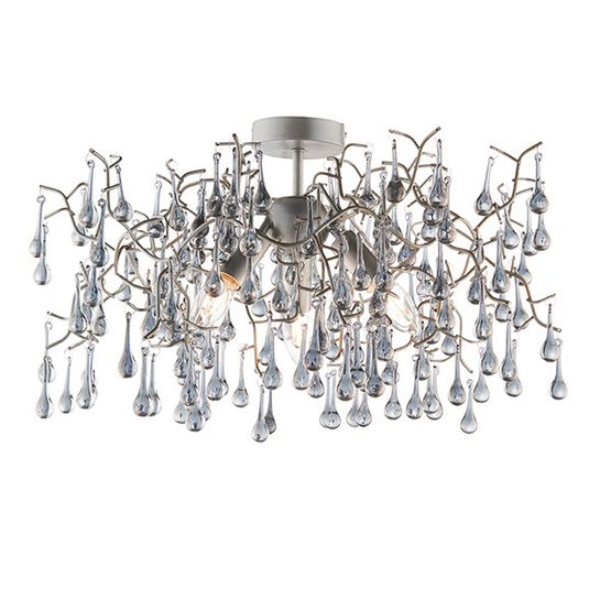Hamilton 3 Light Semi Flush Aged silver paint &amp; smokey grey tinted glass