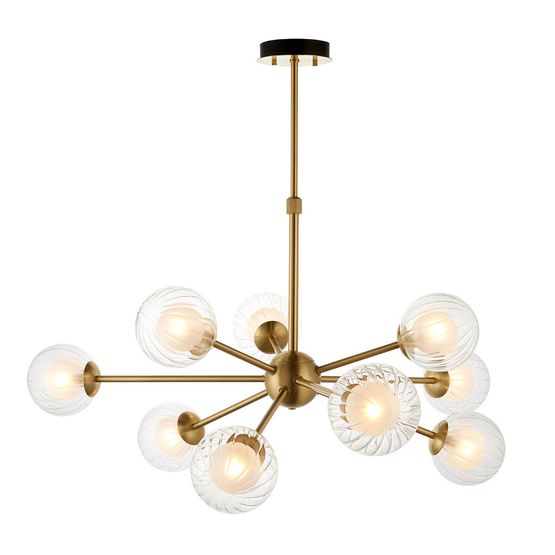 Kelham 9 Light Pendant Satin brass plate &amp; clear/frosted glass