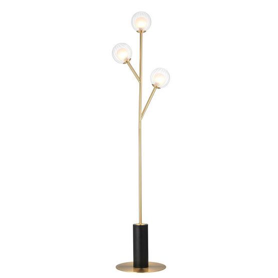Kelham 3 Light Floor Lamp Satin brass plate &amp; clear/frosted glass