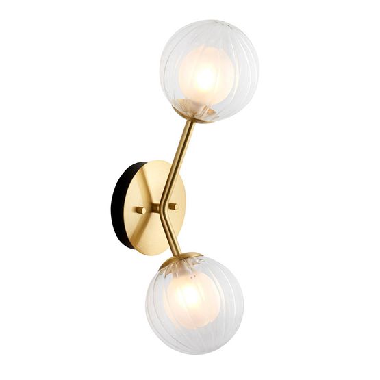 Kelham 2 Light Wall Light Satin brass plate &amp; clear/frosted glass