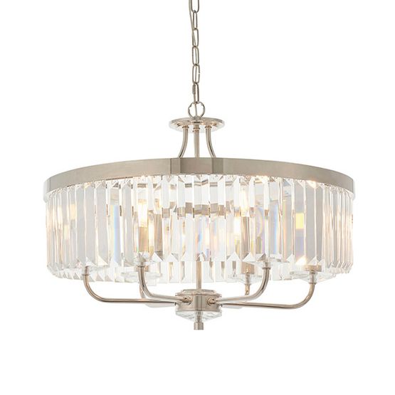 Kilbane 6 Light Pendant Bright nickel plate &amp; clear cut glass