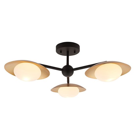 Manston 3 Light Semi Flush Gold &amp; dark bronze finish with opal glass