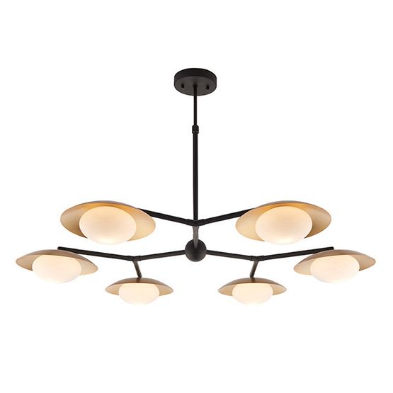Manston 6 Light Pendant Gold &amp; dark bronze finish with opal glass