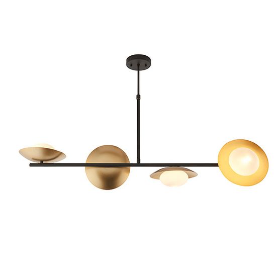 Manston 4 Light Pendant Bar Gold &amp; dark bronze finish with opal glass