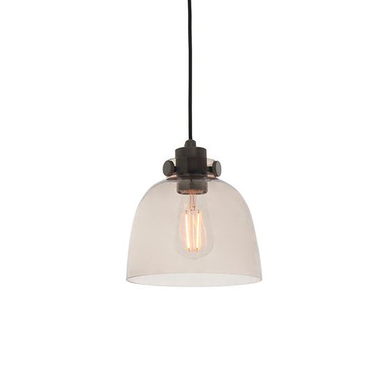 Monard Single Pendant Smokey grey tinted glass &amp; black chrome plate