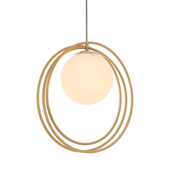 Parkstone Single Pendant Brushed gold paint &amp; gloss opal glass