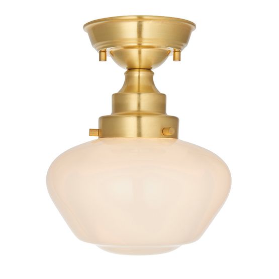 Pickering Single Semi Flush Brass Plate &amp; Opal Glass Ceiling Light