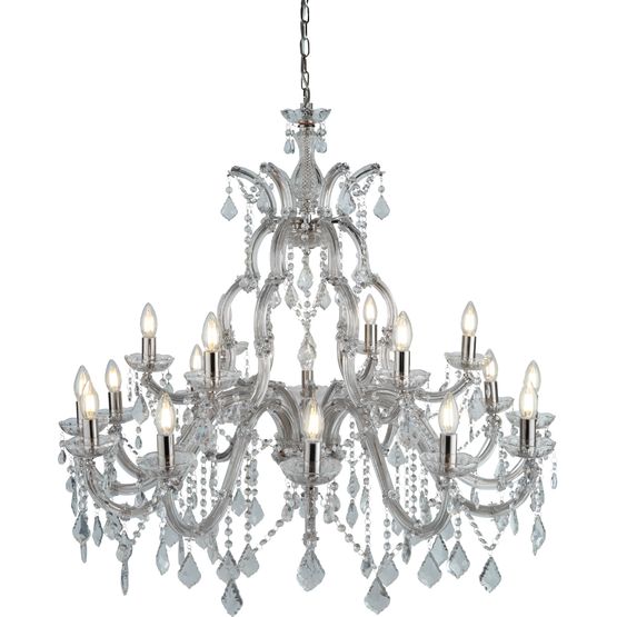 Marie Therese 18Lt Chandelier - Chrome Metal &amp; Clear Crystal