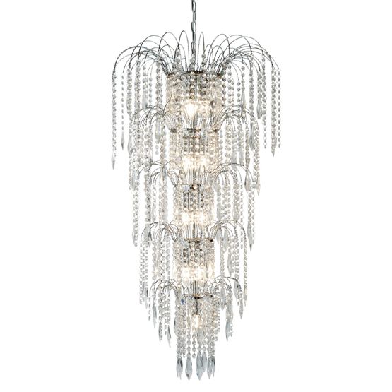 Waterfall 13Lt Chandelier - Chrome Metal &amp; Crystal