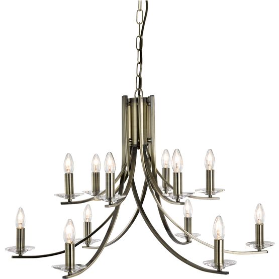 Ascona 12Lt Pendant - Antique Brass &amp; Clear Glass Sconces
