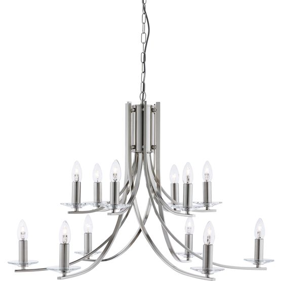Ascona 12Lt Pendant - Satin Silver &amp; Clear Glass Sconces
