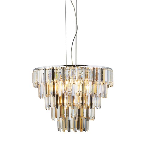 Clarissa 9Lt Pendant - Chrome &amp; Clear, Smoked &amp; Amber Glass