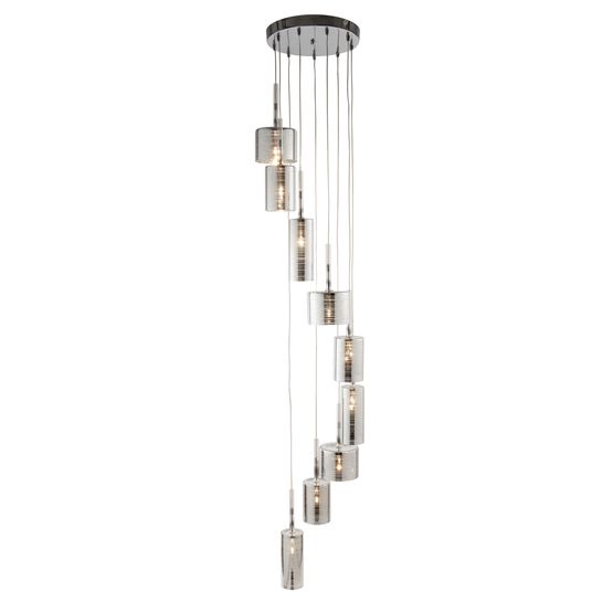 Linen 9Lt Multi-Drop Pendant - Chrome Metal &amp; Smoked Glass