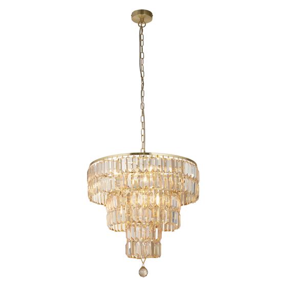 Empire 5Lt Pendant - Satin Brass Metal &amp; Champagne Glass