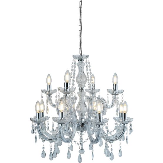 Marie Therese 12Lt Chandelier - Chrome Metal &amp; Clear Crystal