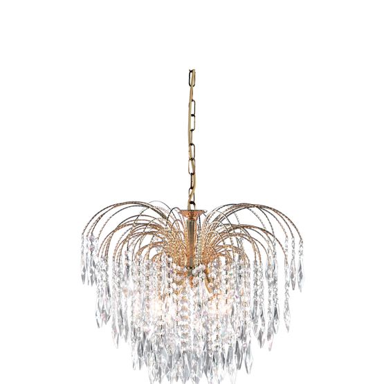 Waterfall 5Lt Pendant - Gold Metal &amp; Crystal