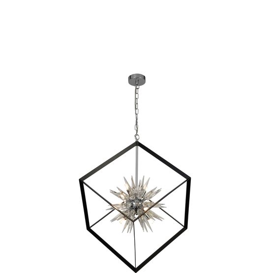 Stellar 6Lt Pendant- Black Metal &amp; Crystal Glass