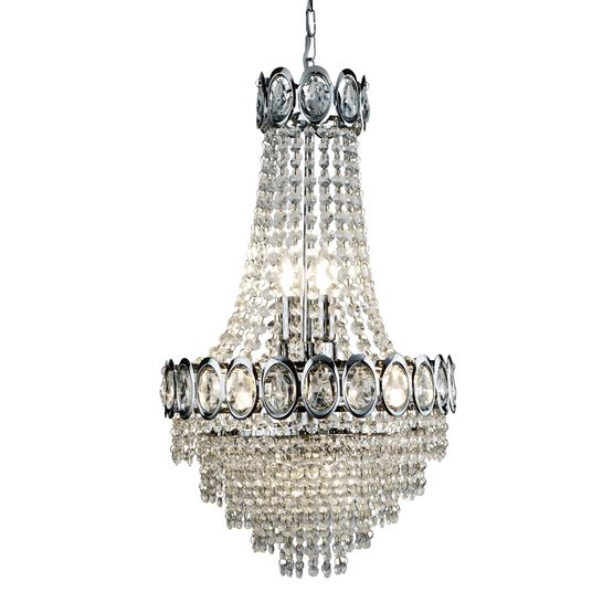 Louis Phillipe 6Lt Chandelier - Chrome Metal &amp; Crystal