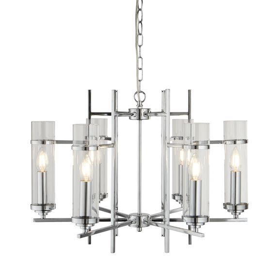 Milo 6Lt Pendant - Chrome Metal &amp; Glass