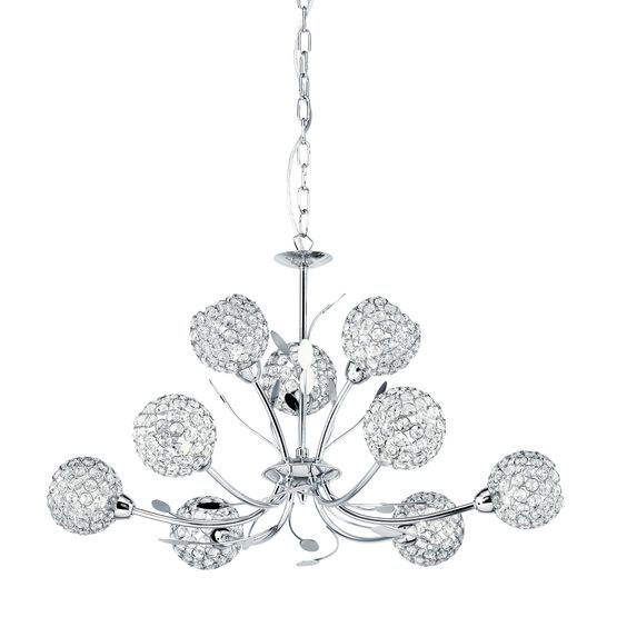 Bellis II 9Lt Pendant - Chrome &amp; Clear Glass