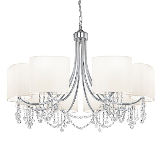 Nina 8Lt Ceiling Pendant - Chrome, Crystal &amp; White Shades