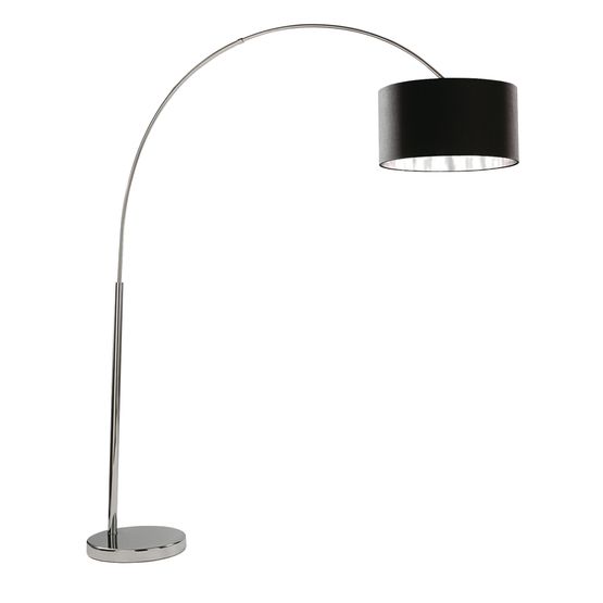 Giant Arc Floor Lamp - Chrome Metal &amp; Black Fabric Shade