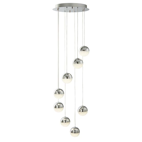 Marbles 8Lt Multi-Drop Pendant - Chrome, Crushed Ice Shade