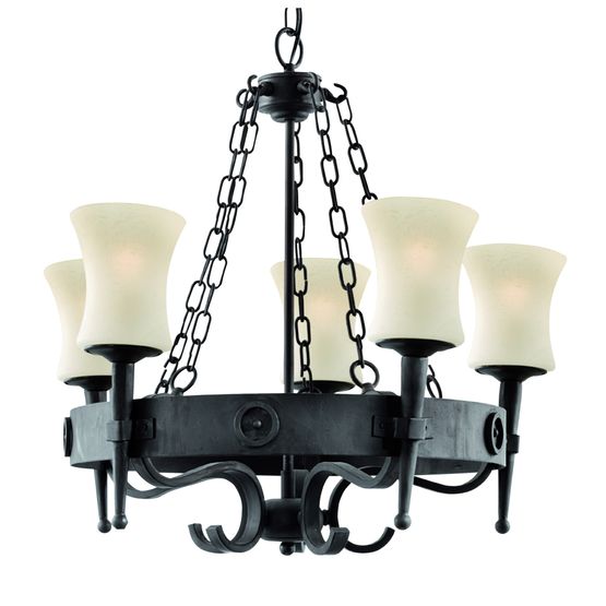 Cartwheel 5Lt Pendant - Black Metal &amp; Sanded Glass