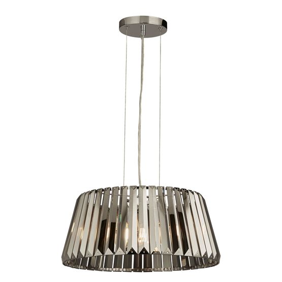 Tiara 5Lt Pendant to Semi-Flush- Chrome Metal &amp; Smoked Glass