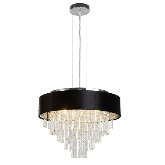 Glamour 5Lt Pendant/Semi-Flush- Black Velvet &amp; Clear Crystal