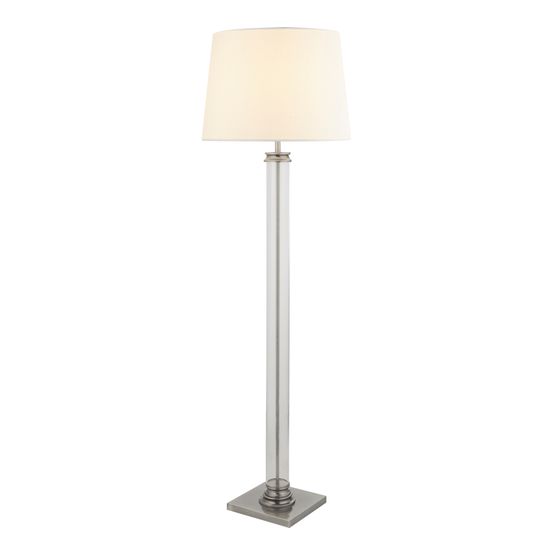 Pedestal Floor Lamp - Satin Silver, Glass &amp; Cream Fabric