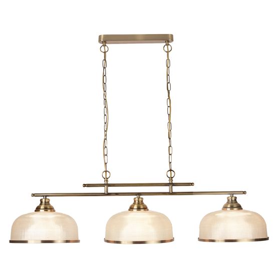 Bistro II 3Lt Pendant-Antique Brass &amp; Holophane Style Glass