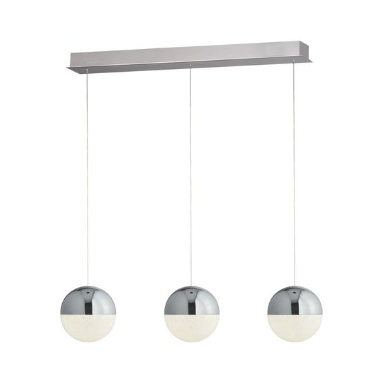 Marbles LED 3Lt Bar Pendant - Chrome, Crushed Ice Shade
