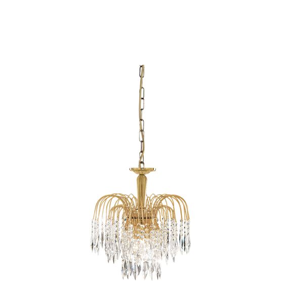 Waterfall 3Lt Pendant - Gold Metal &amp; Crystal