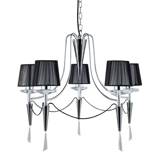 Duchess 5Lt Ceiling Pendant - Chrome/Crystal &amp; Black Shades