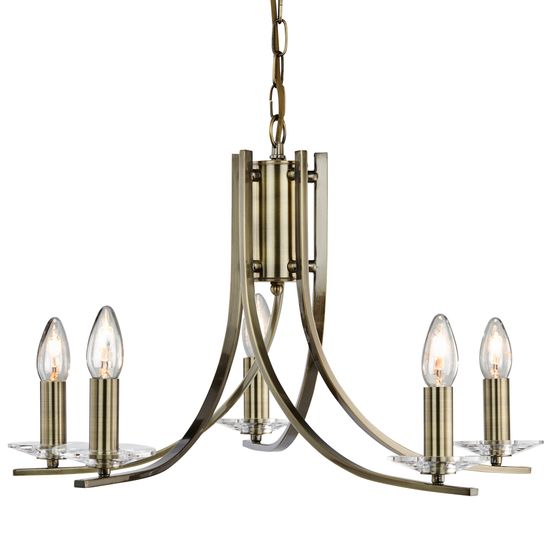 Ascona 5Lt Pendant - Antique Brass Metal &amp; Glass