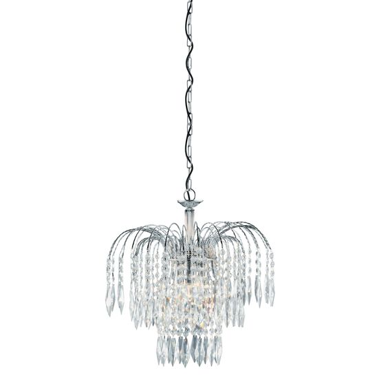 Waterfall 3Lt Pendant - Chrome Metal &amp; Crystal