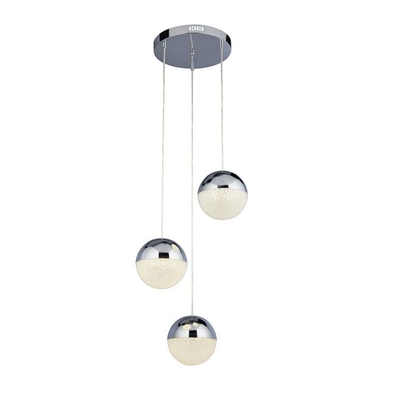 Marbles 3Lt Multi-Drop Pendant - Chrome, Crushed Ice Shade