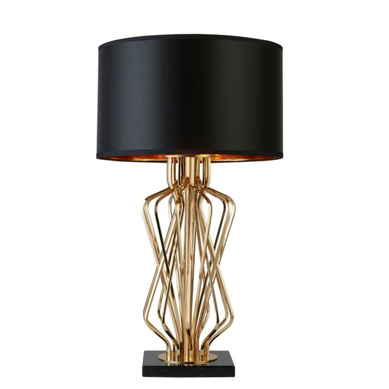 Ethan Table Lamp - Gold Metal, Black Marble &amp; Black Fabric