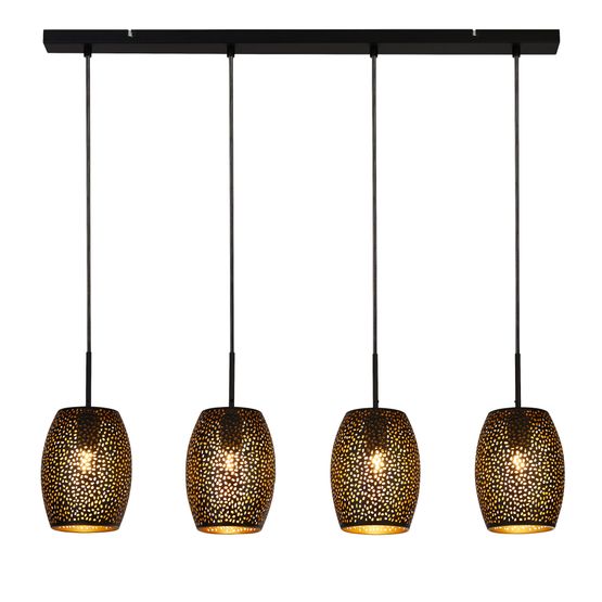 Laser 4Lt Black Laser Cut Metal Bar Pendant Light