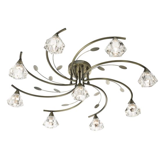 Sierra 9Lt Semi-Flush Ceiling Light - Antique Brass &amp; Glass