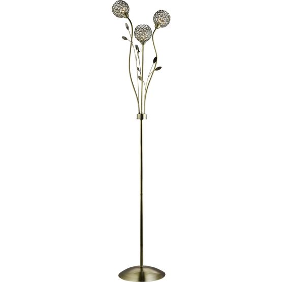 Bellis II 3Lt Floor Lamp - Antique Brass &amp; Crystal Beads