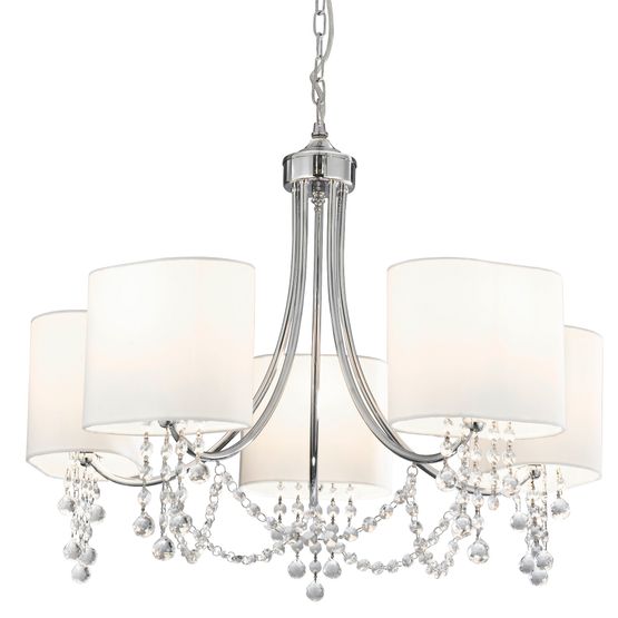 Nina 5Lt Pendant - Chrome, Crystal &amp; Fabric Shades