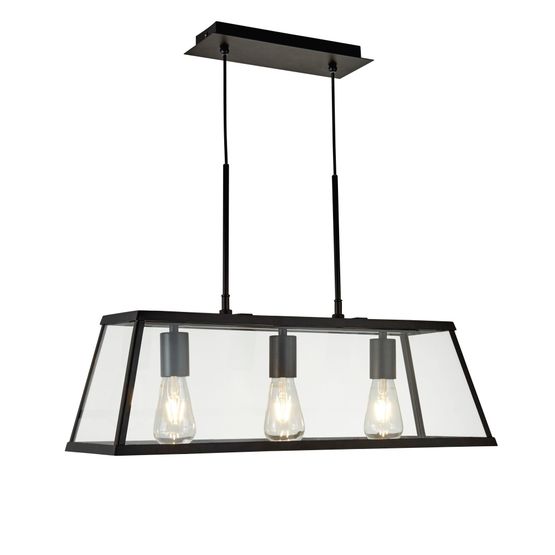 Voyager 3Lt Bar Pendant - Black Metal &amp; Glass