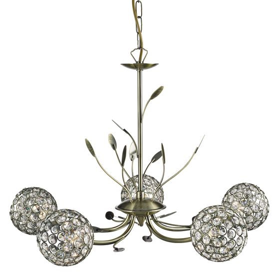 Bellis II 5Lt Pendant- Antique Brass &amp; Clear Glass