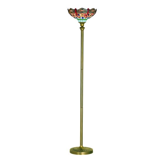 Dragonfly Floor Lamp - Antique Brass &amp; Stained Glass