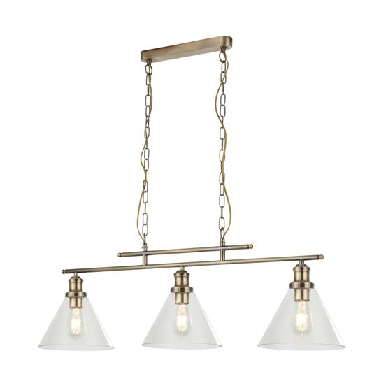 Pyramid 3Lt Pendant - Antique Brass &amp; Glass Shades