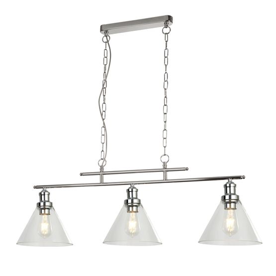 Pyramid 3Lt Bar Pendant - Chrome Metal &amp; Glass