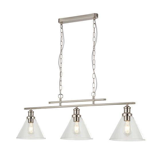 Pyramid 3Lt Bar Pendant - Satin Silver Metal &amp; Glass